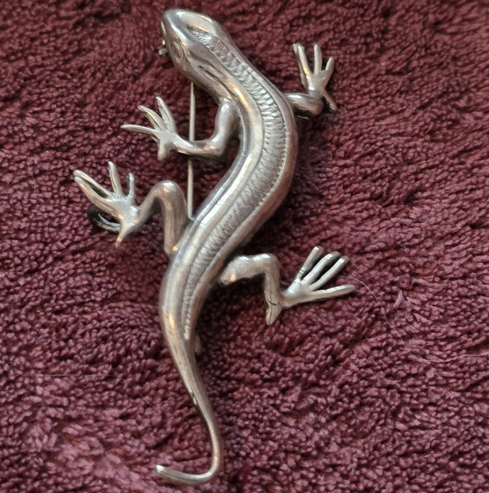 Sterling Silver Lizard Reptile Brooch